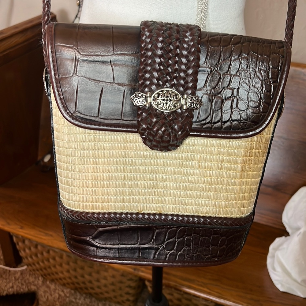KAELA VINTAGE STRAW & LEATHER SHOULDER BAG
